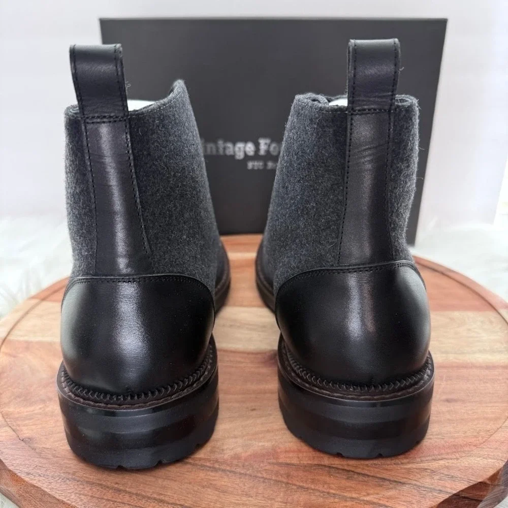 Vintage Foundry Co Remington‎ Black Leather Grey Wool Size 10 Cap Toe Boots  NIB